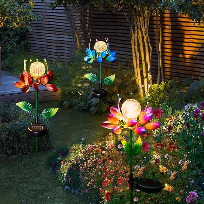 Metal Flower Solar Outdoor Lights Windmill Garden Stake - Outdoor Waterproof for Yard, Lawn, Patio, Gardening Gifts, Solar Flower Lights