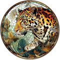 Lygond Metal Sign Tin Sign Circular Stained Glass Leopard Vintage Metal Sign for Gift 12×12 Inches