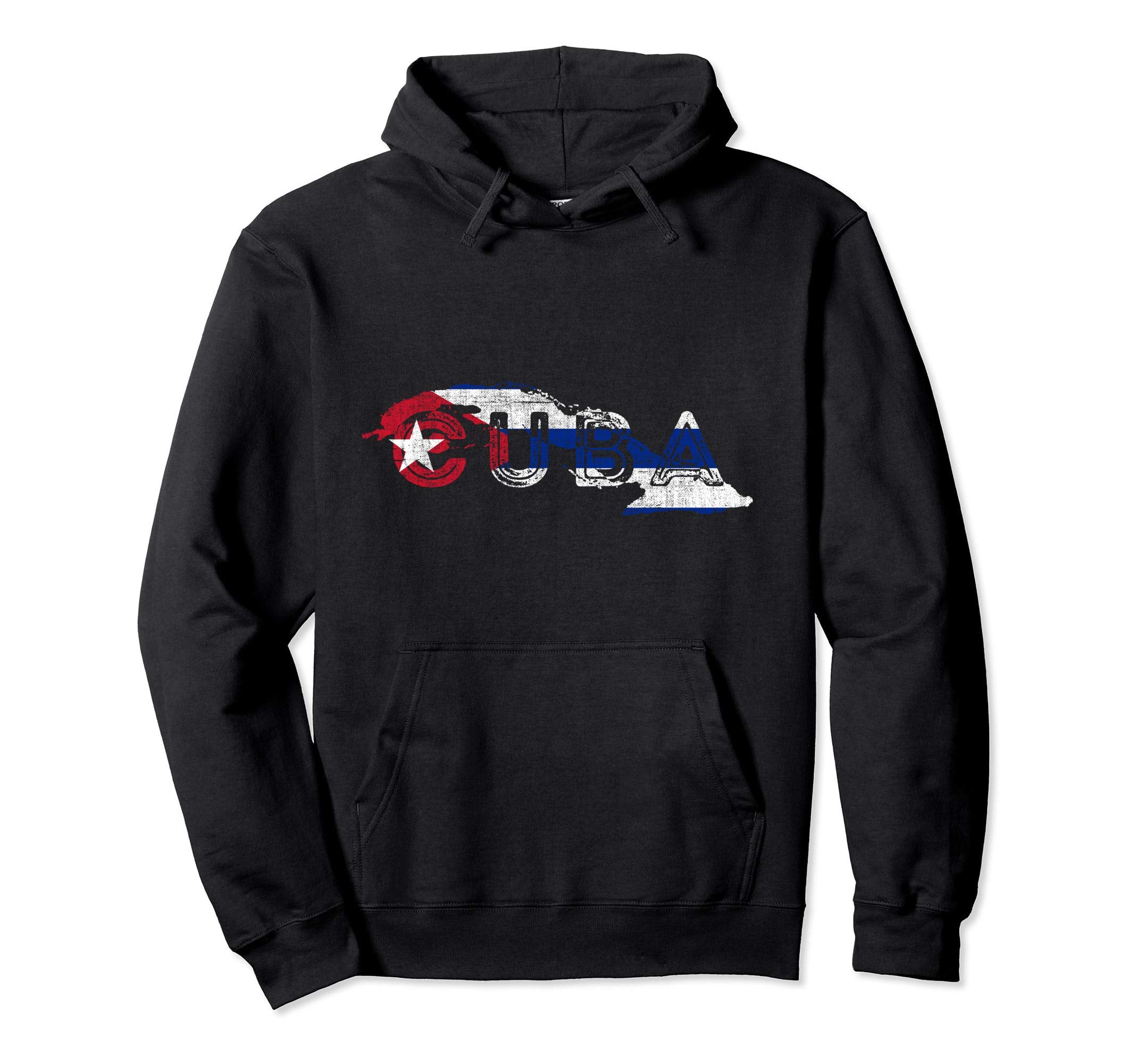 Cuban Map And Flag Souvenir Distressed Hoodie - Custom Art Print Unisex