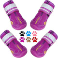 QUMY Dog Shoes for Large Dogs, Medium Dog Boots & Paw Protectors for Winter Snowy Day, Summer Hot Pavement, Waterproof in Rainy Weather, Outdoor Walking, Indoor Hardfloors Anti Slip Sole Purple Size 4