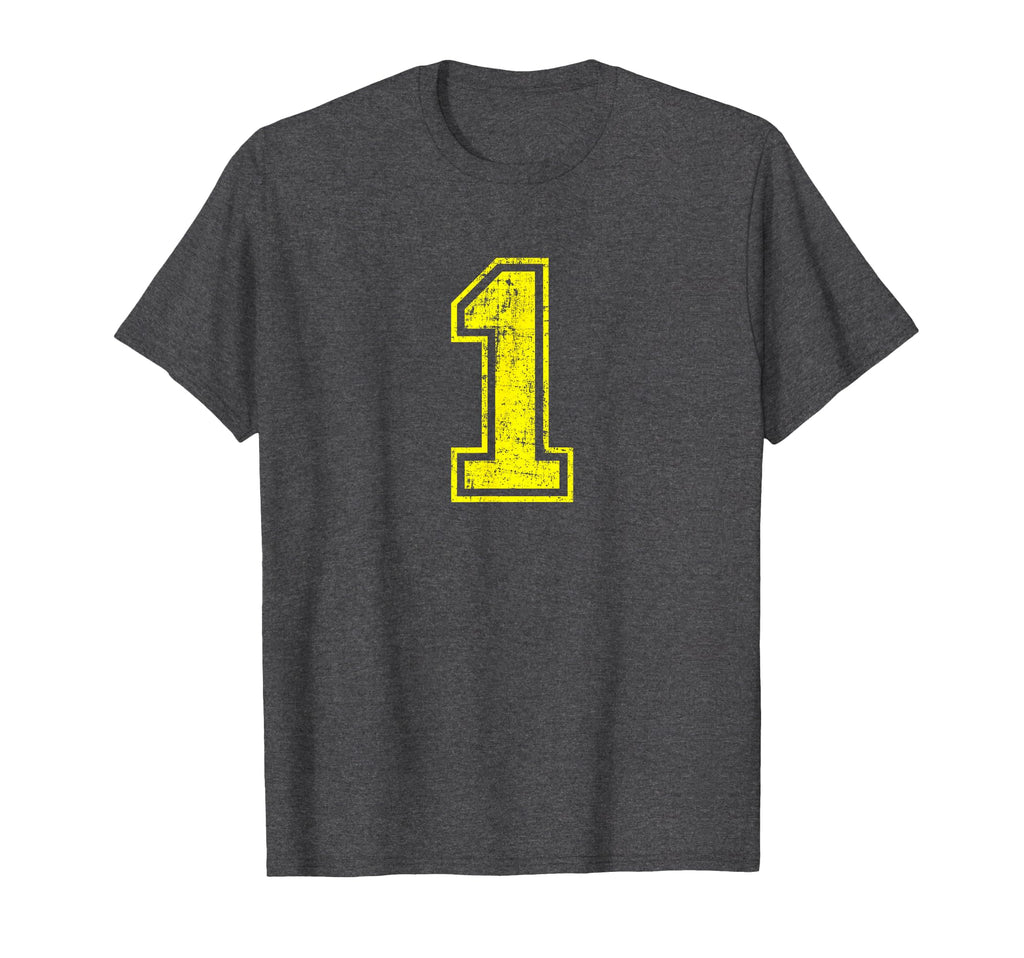 Number 1 One Varsity Distressed Sport T-Shirt - Minimalist Print Unisex