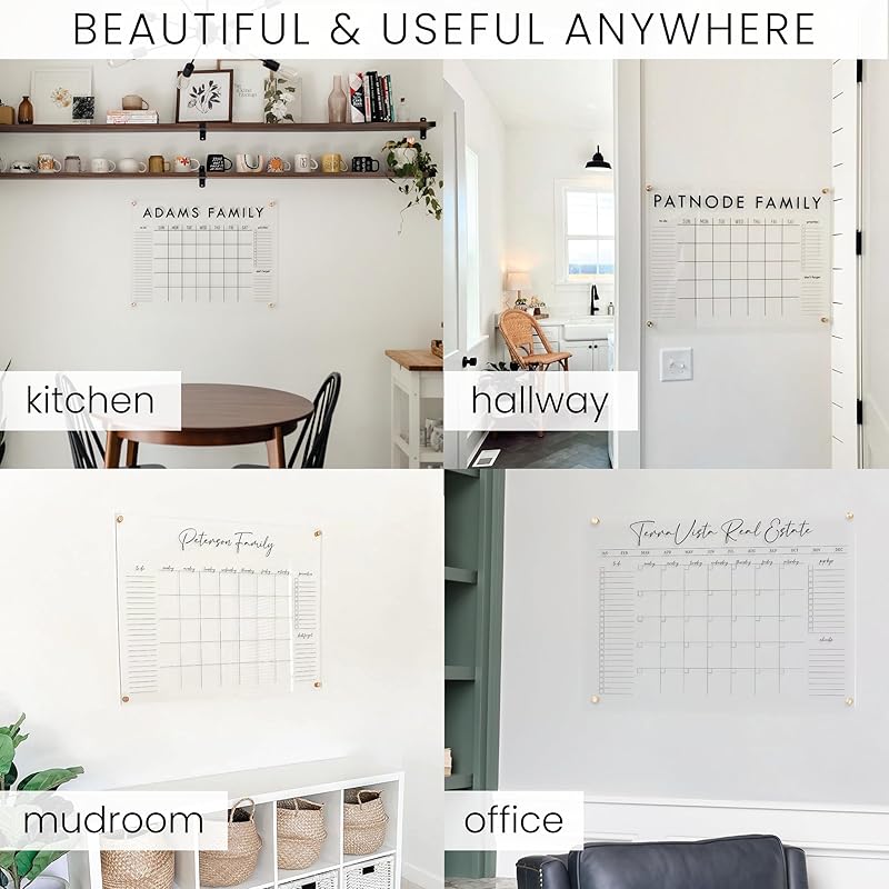 Personalized Clear Acrylic Calendar for Wall, Calendar Whiteboard for Wall, Dry Erase Calendar for Wall, Wall Calendar Organizer System for Home (Block, Black, 14"W x 11"H)