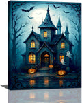 Halloween Gothic Wall Art Castle Pumpkin Ghost Bat Canvas Wall Decor Dark Academia Pictures Painting Print Framed Artwork Decorations Gifts for Halloween Living Room Bedroom Office 16"x20"