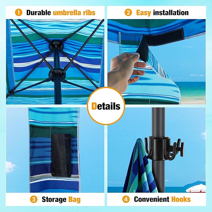 HOMEDEMO Beach Canopy UPF 50+, 6'×6', Easy Set up and Take Down Tent with Sand Pockets, Side Wall Shade Wind Waterproof for Kids, Family & Friends