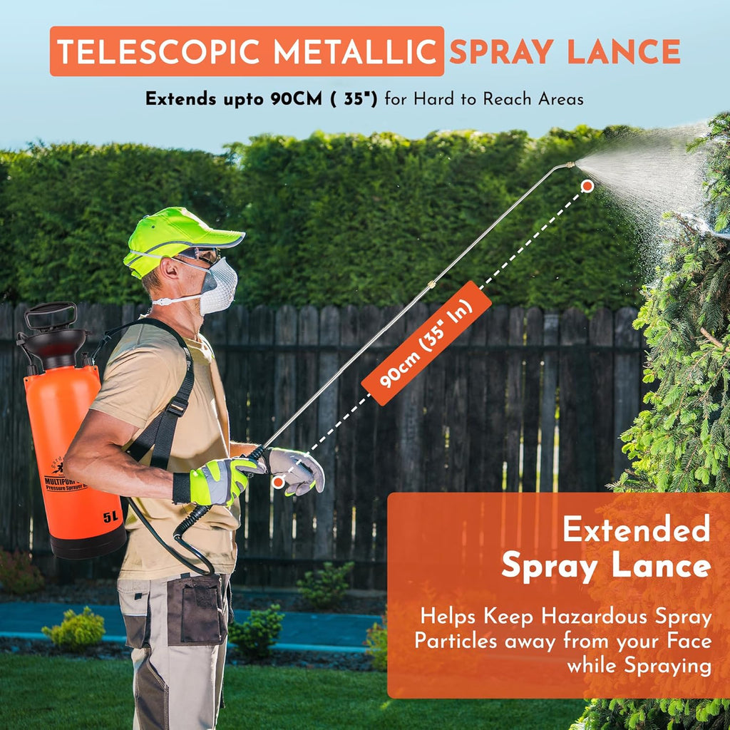 Pump Sprayer Upgraded Garden Sprayer Premium Viton Seals Telescopic Metal Lance & a Complete Set of Spare Parts Pumping Spray Bottle 5L for Watering Lawn Care & Home & Car Cleaning