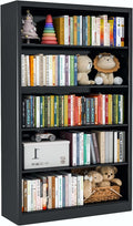 Black Bookshelf, 55” Adjustable Tall Metal Bookshelf, 5-Tier Toy Storage Organizer with Anti-Tilt Device, Modern Book Cases and Book Shelves for Bedroom, Playroom, Classroom, Study