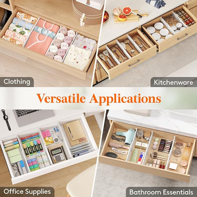 Lifewit 16 Pack Drawer Dividers 4" High, 10.5-16.5" Dresser Drawer Divider, Adjustable Drawer Organizers for Clothes, Plastic Drawers Separators for Dresser, Bedroom, Bathroom, Kitchen, Office
