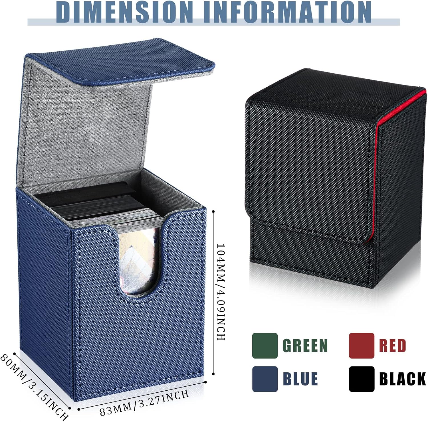 Yookeer 4 Pieces Leather Deck Card Boxes Cards Deck Game Box for Collectible Playing Card Box Compatible with MTG Commander(Black and Red, Green, Blue, Red,Vertical)