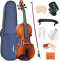 ADM 3/4 Size Wood Violin Set for Kids Teens Students Adults Beginner Acoustic Violin Matte Fiddle Starter Kit with Hard Case, Rosin, Shoulder Rest, Bow, Clip-on Tuner and Fingerboard Sticker
