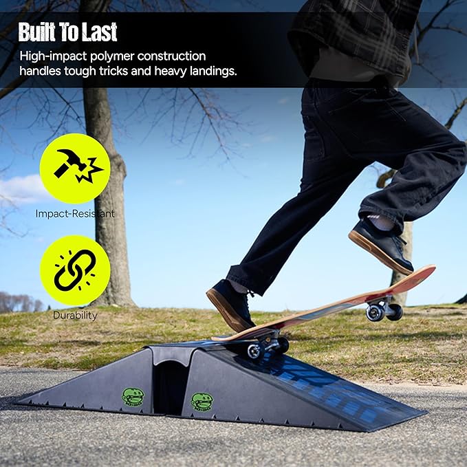 Ten-Eighty Micro Flybox Launch Ramp Set with 2 Connecting Ramps, Portable Skateboard, BMX Bike, Scooter, RC Car, Durable, Lightweight, Non-Slip Rubber Construction for Kids & Teens, Black - 56" Length