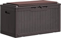 Greesum 100 Gallon Resin Deck Box Large Outdoor Storage Boxes with Cushions for Garden Tools, Patio Furniture Pillows, Pool Supplies, Dark Brown