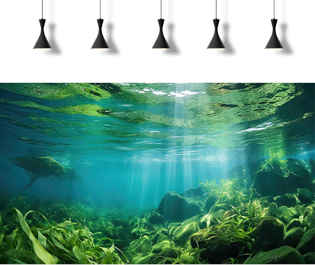 Under The Sea Fish Tank Background Aquatic Plants Deep Sea Aquarium Background Underwater Sunray Rock with Moss Terrarium Backgrounds Deep Ocean Floor Tropical Fish Tank Backgrounds 36x20in