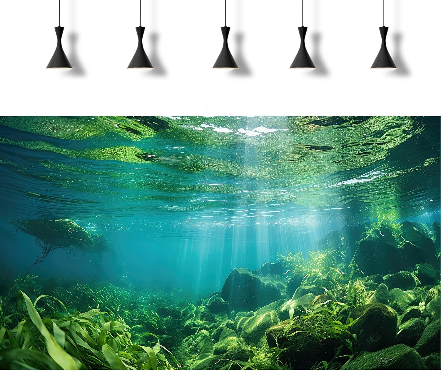 Under The Sea Fish Tank Background Aquatic Plants Deep Sea Aquarium Background Underwater Sunray Rock with Moss Terrarium Backgrounds Deep Ocean Floor Tropical Fish Tank Backgrounds 36x20in