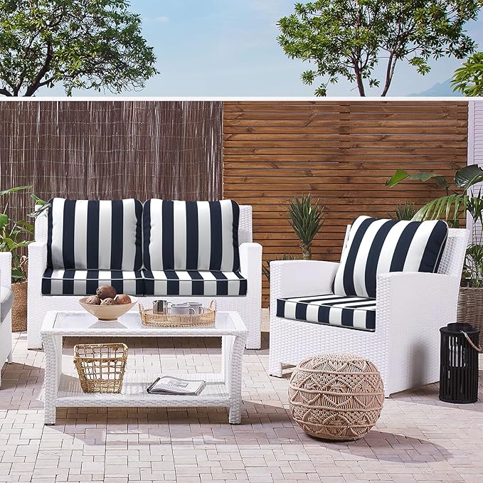 LVTXIII Outdoor/Indoor Deep Seat Cushion Patio Seat and Back Cushion Set All-Weather Replacement Chair Cushion for Garden Furniture Decoration, 24"x24"x4", Cabana Navy