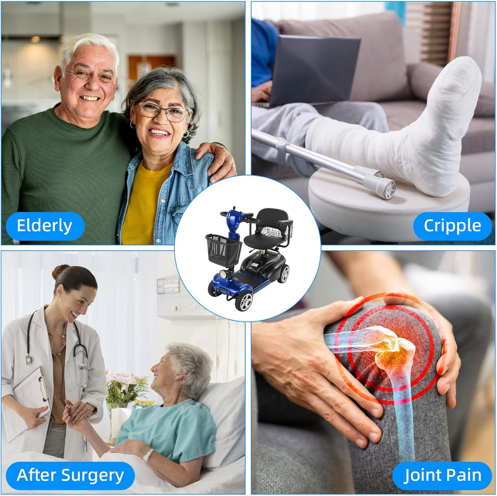 4 Wheels Mobility Scooter for Adults&Seniors Up to 300LBS, 350W Electric Powered Wheelchair Device with Extended Battery, Dual Baskets, Rotating Seat