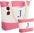 YOOLIFE Beach Bags for Women - Initial Tote Waterproof Bag with Makeup Bag, Mothers Day Gifts for Women Mom Friend Birthday