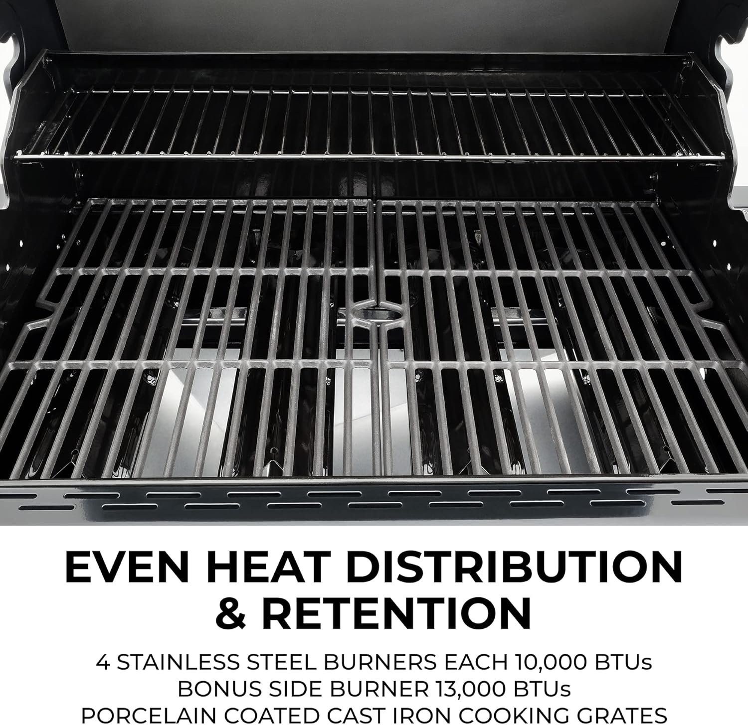 Kenmore 4-Burner Gas Grill with Side Burner, Outdoor BBQ Grill, Propane Gas Grill, Cast Iron Cooking Grates, Electronic Ignition, Warming Rack, Open Cart Design, 53000 BTUs, Stainless Steel