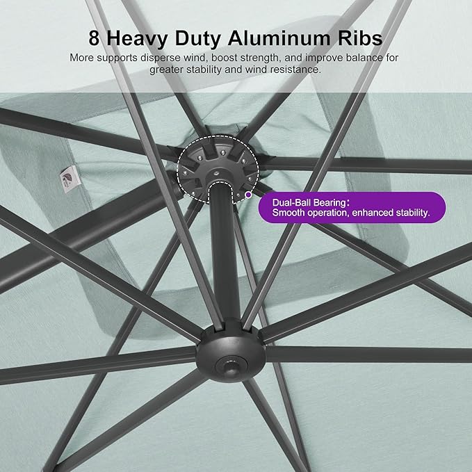 PURPLE LEAF 10' X 13' Rectangle Patio Umbrella Outdoor Large Aluminum Cantilever Umbrella with 3-Year Fade Resistance Recycled Fabric and 360-degree Rotation for Deck Pool Garden, Mint Green
