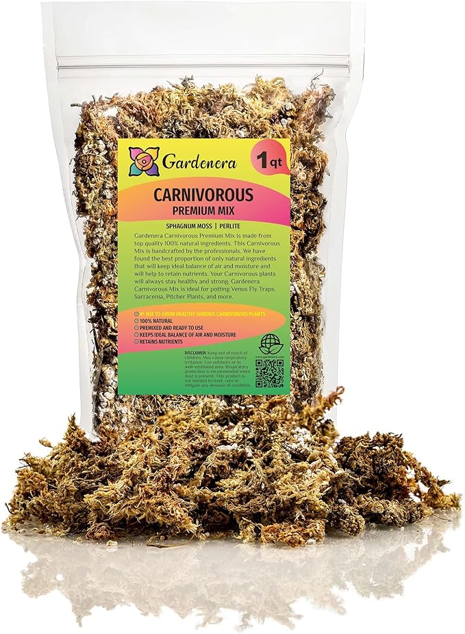 Sphagnum Moss Potting Mix for Carnivorous Plants, Moss and Perlite Blend for Potting Venus Fly Traps, Sarracenia, Pitcher Plants - 75% Sphagnum Moss + 25% Perlite - Made in USA - 3 Quart