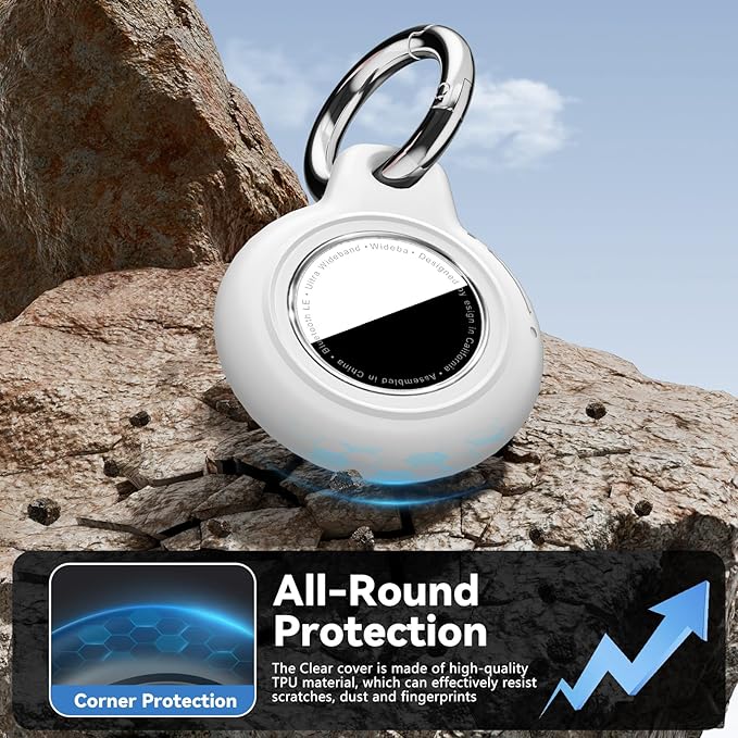 Upgrade Waterproof 2 Pack Airtags Holder with Apple Airtags Keychain, Hard PC Air Tag Case, Anti-Scratch & Shock Air tag Holder, Men's Women's Keyrings & Keychains-White+Blue