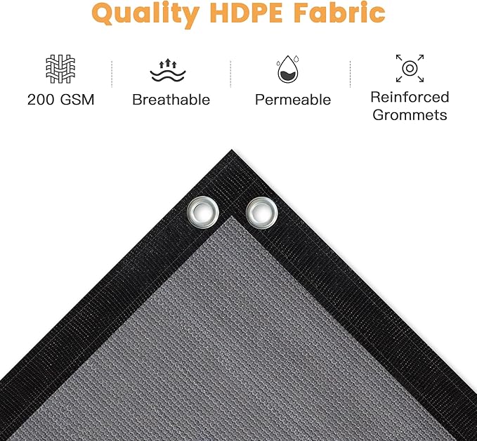 VICLLAX Shade Fabric Sun Shade Cloth with Every 2 FT Grommets for Patio Garden Pergola Cover Canopy 8x12 FT, Grey