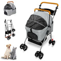 Pet Stroller with Storage Basket and Cup Holder, Folding Dog Jogger, Foldable Cat Stroller, 3 in 1 Puppy Kitten Cart, Pet Jogger for Medium Dog Cat (Gray)
