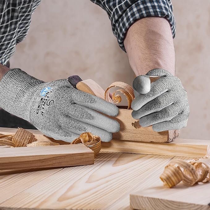 Schwer 12 Pairs ANSI A5 Cut Resistant Work Gloves, Cut Proof Gloves with PU Coating, Used for Metal Fabrication, WoodWorking, Construction, Non Slip, Durable, XL, CR3088