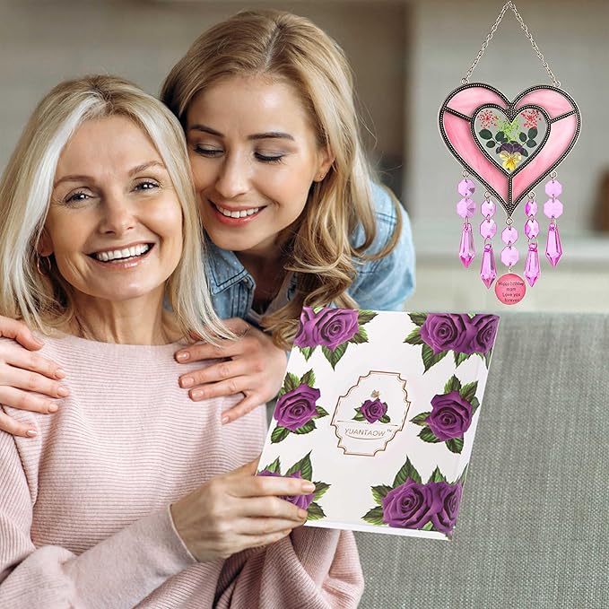 Mom's Birthday Gift Cool Pink Glass Heart Sun Catcher