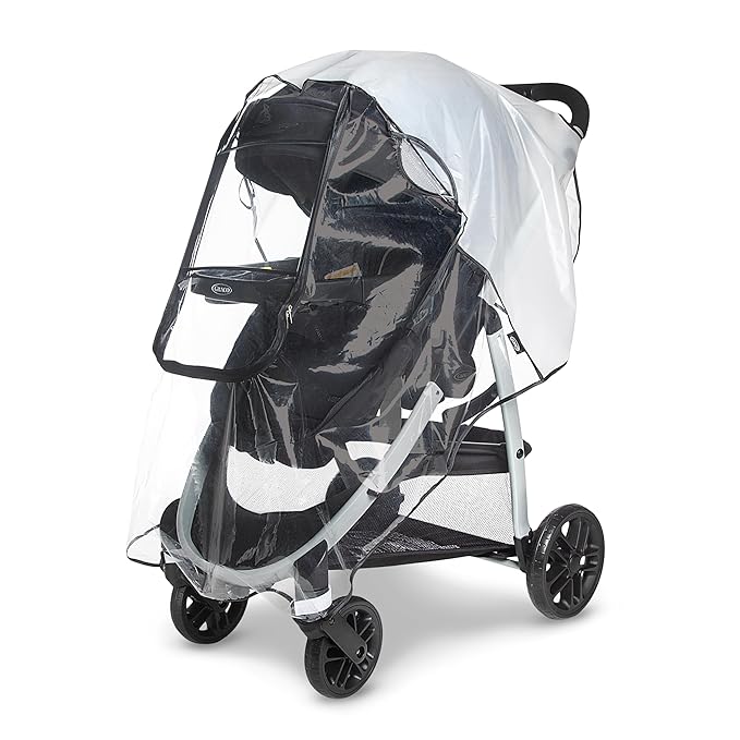 Graco Univeral Deluxe Weather Shield with Zippered Window, Baby Rain Cover, Universal Size to fit Most Stollers, Waterproof, Windproof, Ventilation, Protection, Shade, Umbrella, Pram, Vinyl, Clear