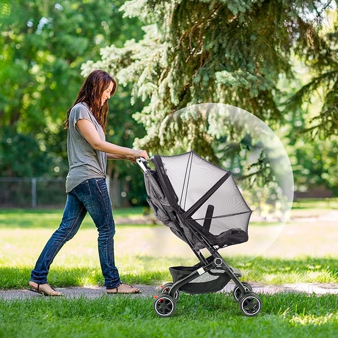 Baby Mosquito Net with Double Zipper Bassinet Stroller Cover for Baby/Stroller/Car Seat/Cradles/Carriers, Easy to Use, Visible Breathable Mesh, Keep Insects/Bugs/Cats Out, Black