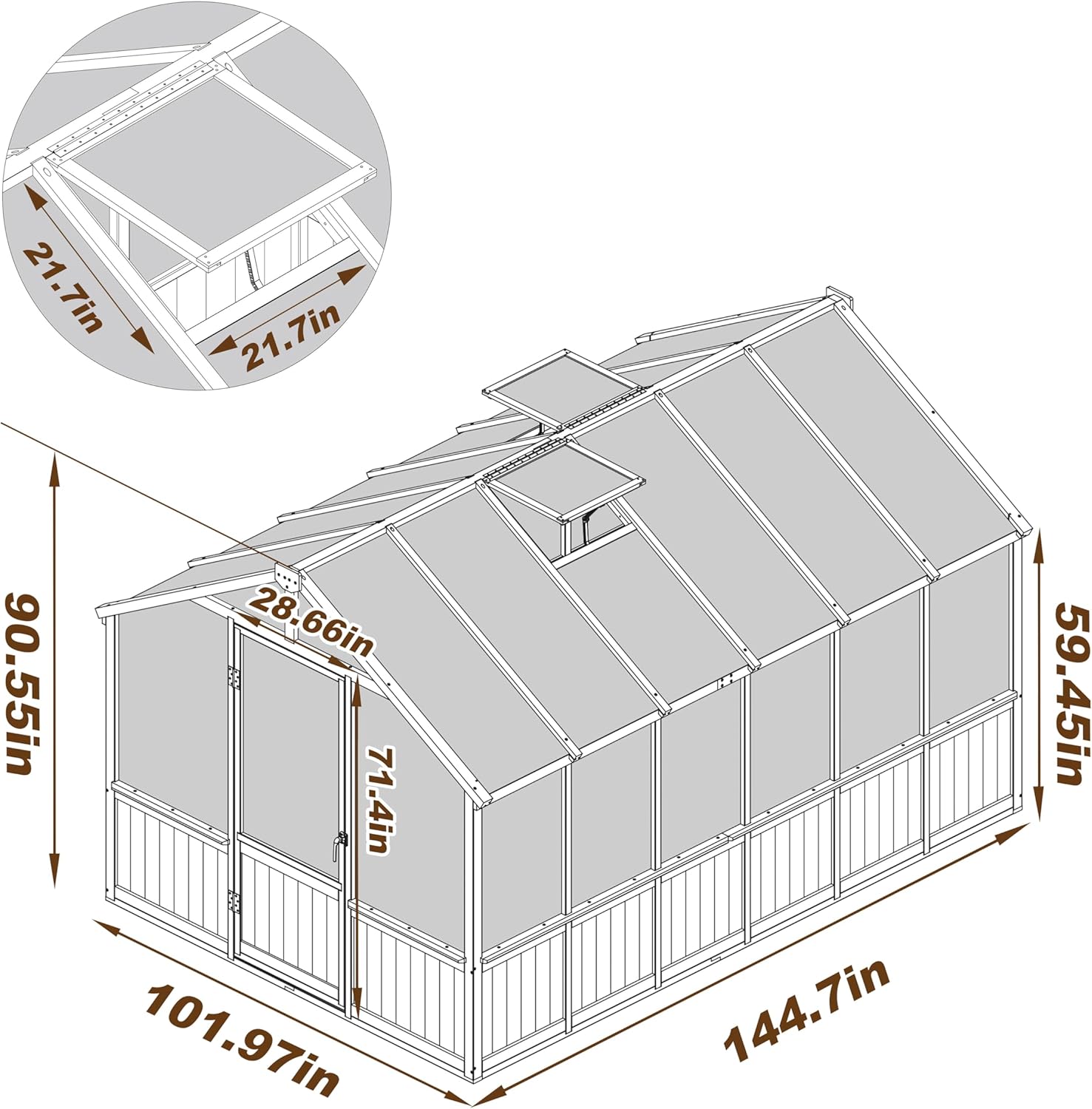 MUPATER 8' x 12' Outdoors Walk-in Greenhouse, Wood Greenhouse with Ventilated Window and Lockable Door, 6mm Polycarbonate Panels for UV Protection and Heat Insulation,Suitable for Patio, Backyard