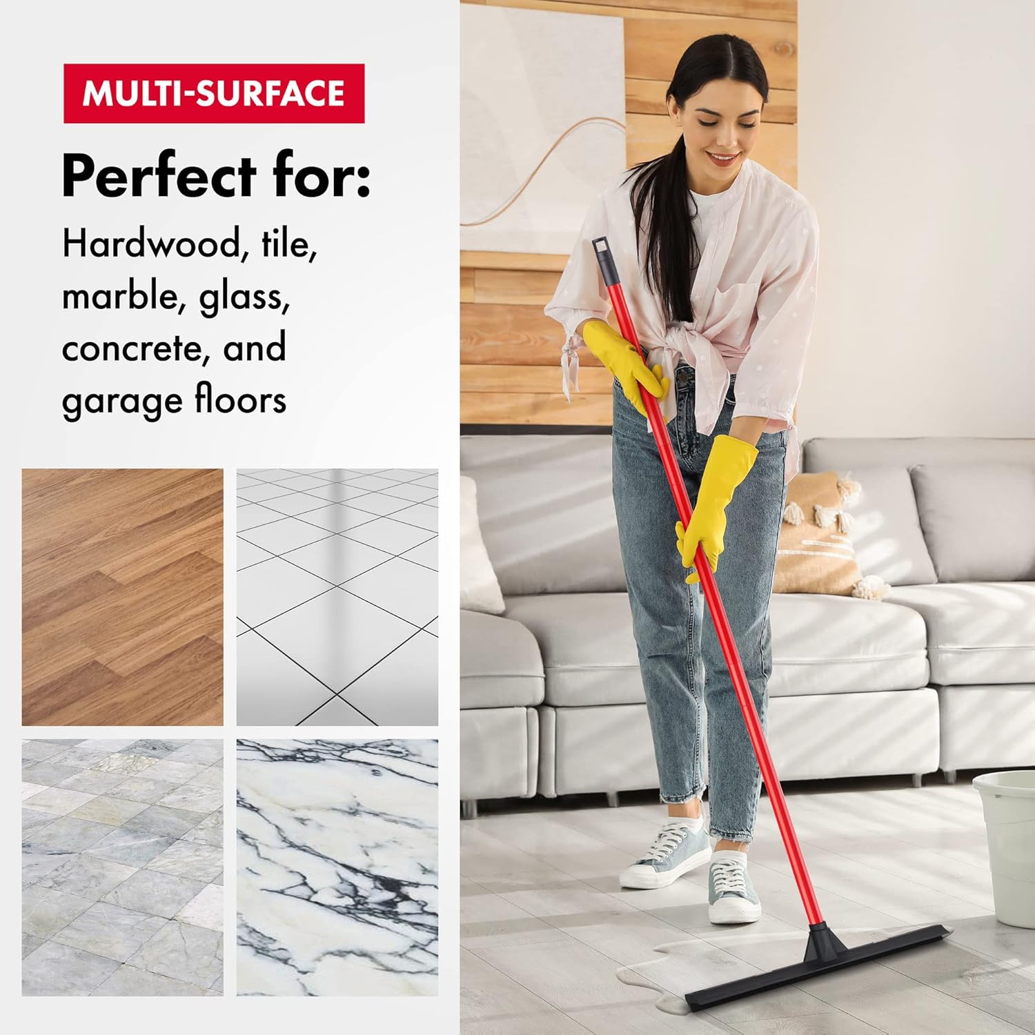 Tyroler Rubber Floor Squeegee 17" Floor Squeegee Heavy Duty, Deck Squeegee Outdoor for Floors with 55" 4 Part Handle, Perfect Outdoor Squeegee for Patio, Tiles, Marble, Garage, Shower, Window