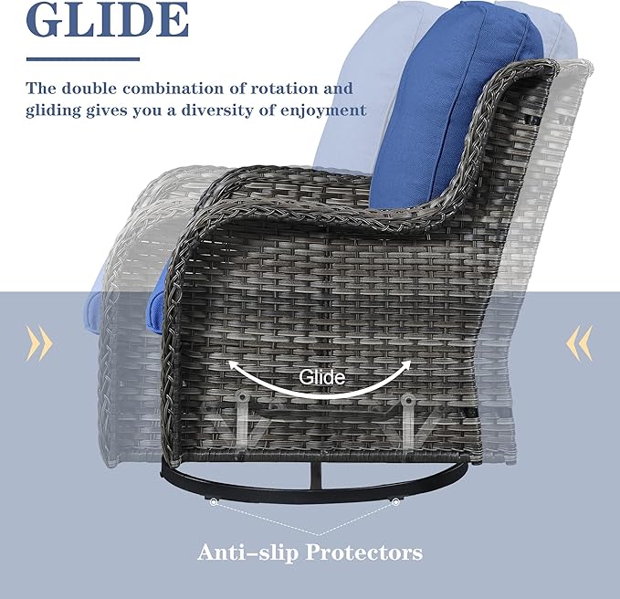Outdoor Swivel Rcoker Patio Chairs - Outdoor Swivel Patio Chairs Set of 2 Wicker Chair Patio Furniture Sets with Covered Cushion for Porch Deck Balcony Garden, Blue