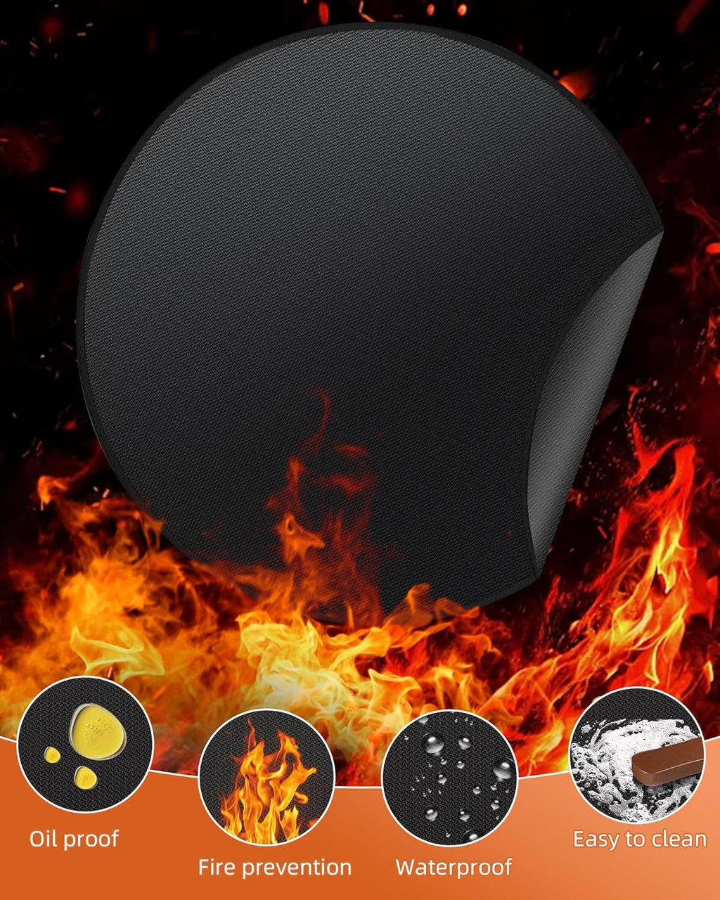 Round BBQ Grill Mat, 40 inches Double-Sided Fireproof Pad Waterproof Deck Protector for Indoor Outdoor Grilling