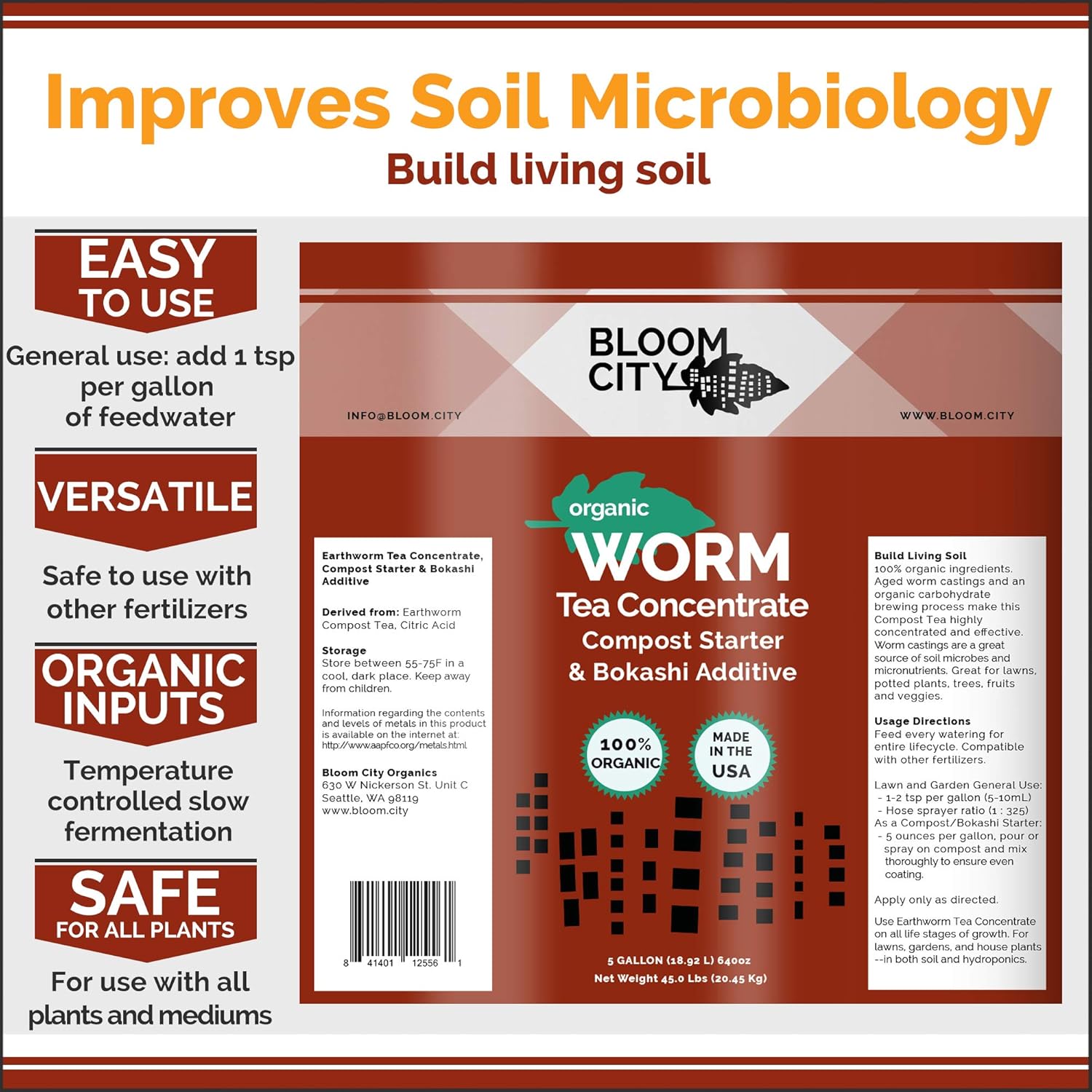 Organic Earthworm Tea Concentrate and Compost and Bokashi Booster by Bloom City, Quart (32 oz)