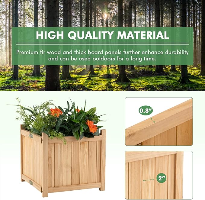 COSTWAY Planter Garden Bed, Folding Planter Box with Drainage Holes for Vegetables, Herbs, Fruits & Flowers, Outdoor Indoor Raised Planting Bed for Patio, Backyard, Lawn, 15" L x 15" W x 14" H