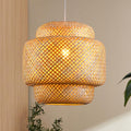 Bamboo Pendant Light - Boho Basket Chandelier Handmade Woven Pendant Light, Natural Wicker Rattan Hanging Chandelier for Kitchen Island Dining Room Living Room Porch