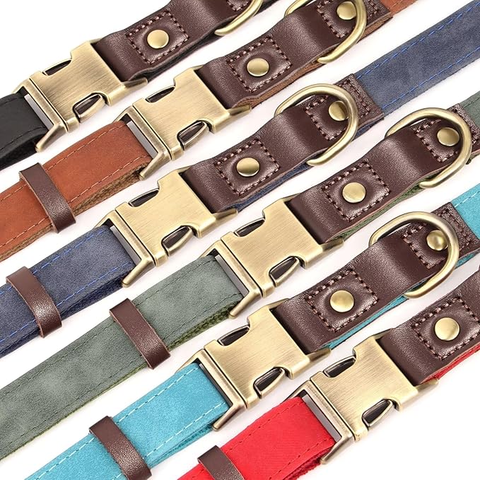Didog Soft PU Leather Dog Collars for Medium Dogs,Classic Adjustable Dog Collars with Quick Release Metal Buckle,Easy Clean and Comfortable with Nylon Lining,Black,M Neck 13-19"