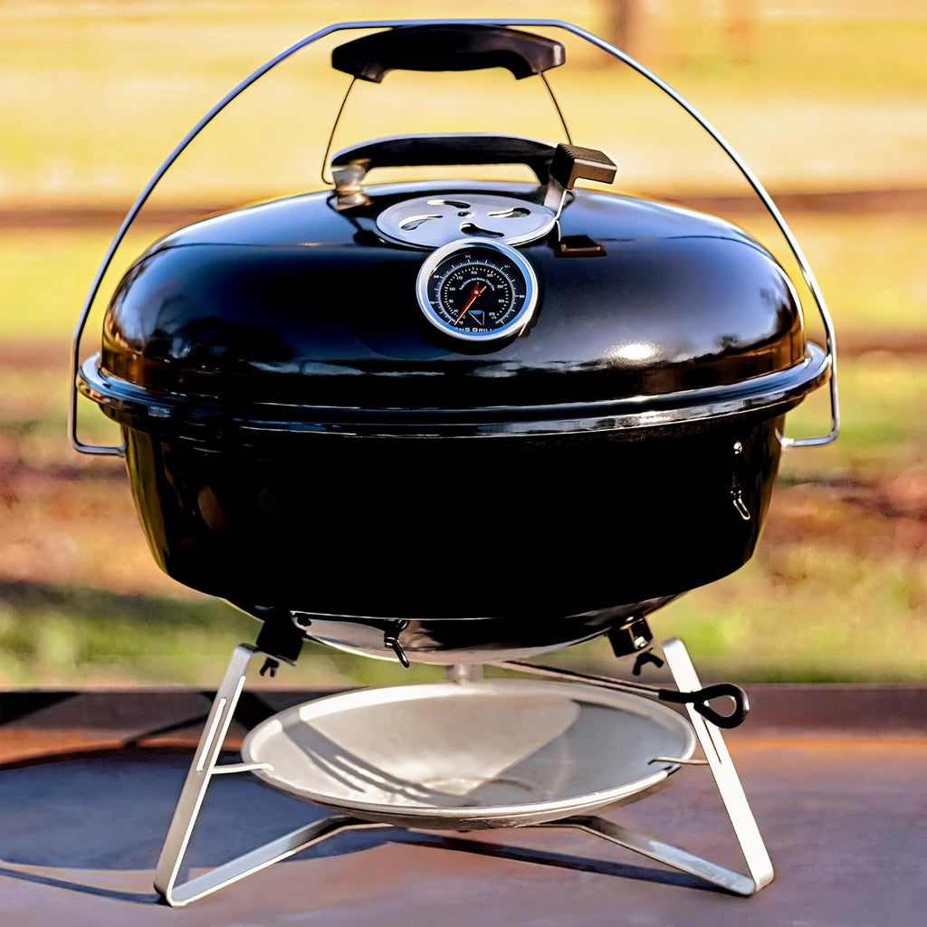 SnS Grills Slow ‘N Sear Travel Kettle, 2-Zone Cook Charcoal Basket and Easy Spin 18” Grate - Portable Charcoal Grill for BBQ Cooking - Travel Kettle 18”