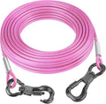 Tresbro 15FT Reflective Tie Out Cable for Dogs Up to 250 Pounds, Steel Wire Lead Leash Cable with Stainless Rotatable Buckle, Lightweight and Enduring, Dog Chains Outside for Outdoor, Yard, Pink