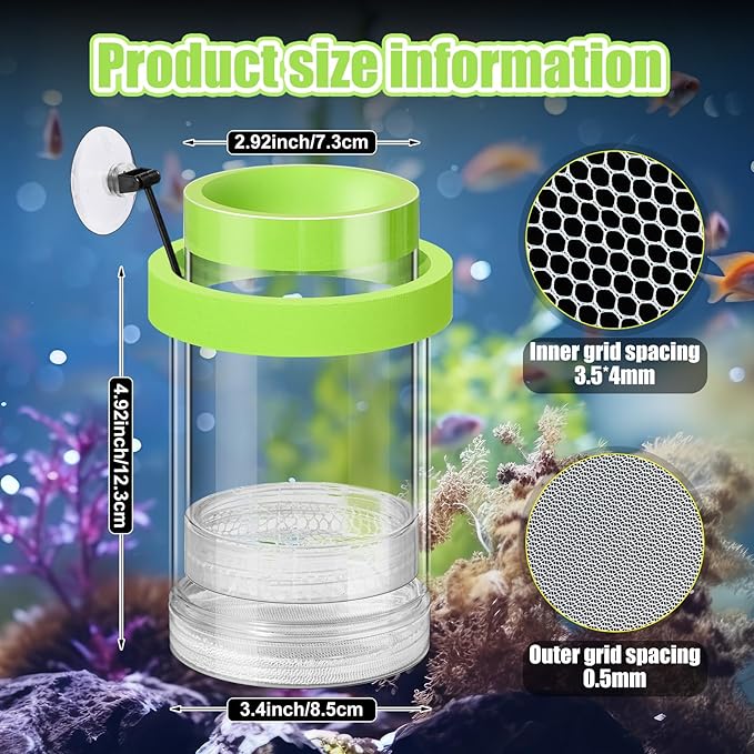 2 Pcs Breeder Box for Fish Tank Aquarium Breeder Separation Net Breeding Box with Suction Cup for Small Fish Shrimp Clownfish Guppy(Green,L)