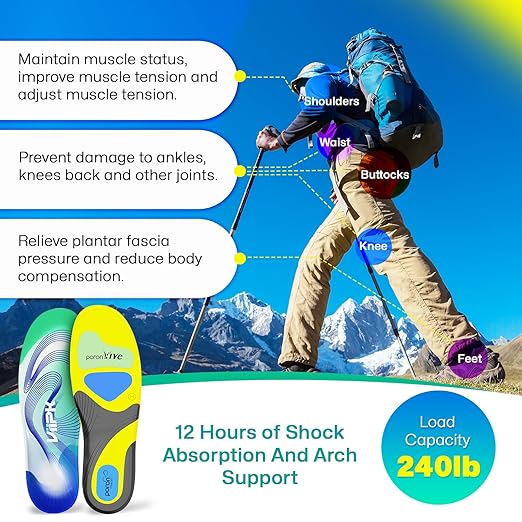 Upgraded Plantar Fasciitis Insoles, 240lbs Heavy Duty Work Boot Insoles for Men, Arch Support Orthotics Inserts, Athletic Gel Shoe Inserts for Pain Relief, Flat Feet, Standing All Day - S