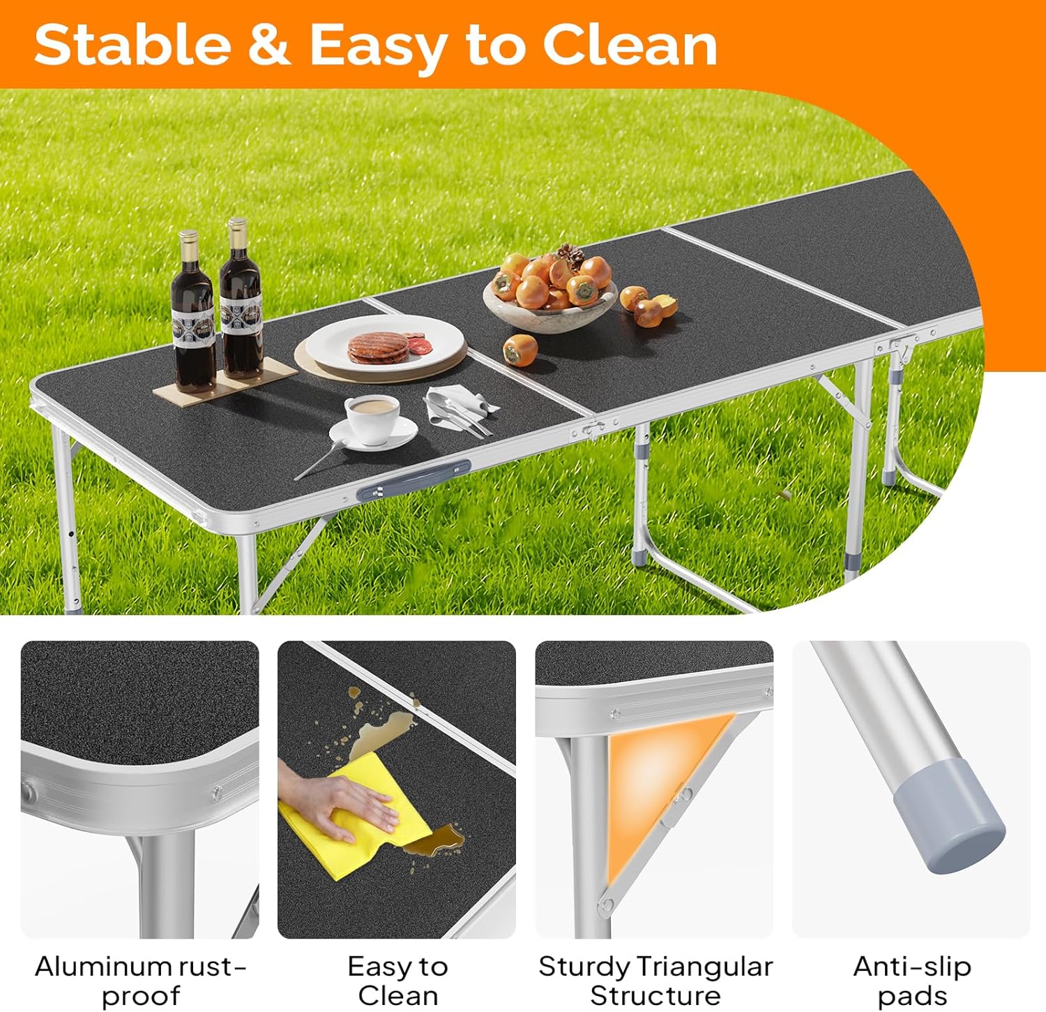 VINGLI 6ft Folding Camping Table with Carry Handle,Portable Utility Table Multipurpose for Party Picnic Tailgating Outdoor Patio Garden Indoor Kitchen …