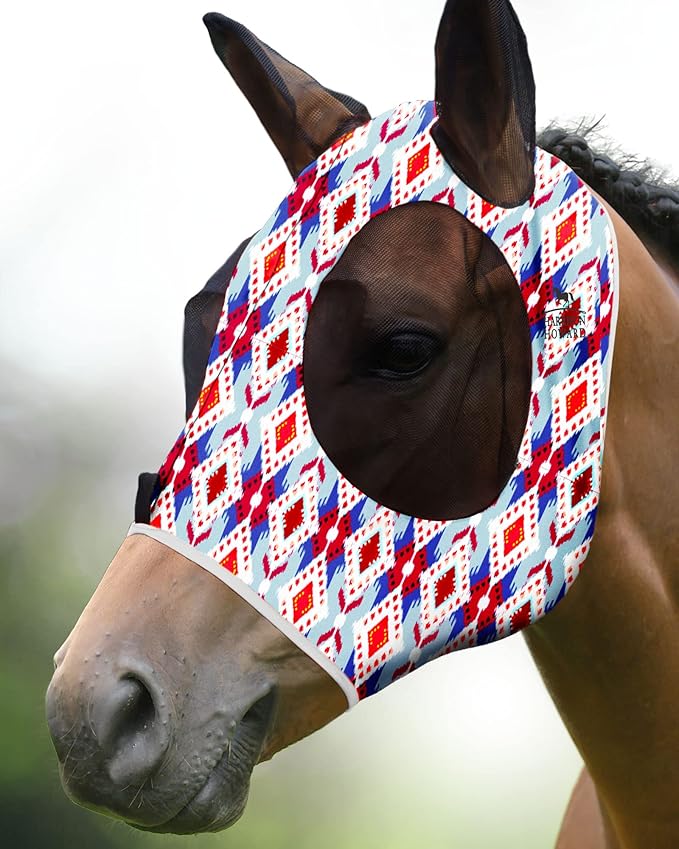 Harrison Howard Super Comfort Stretchy Fly Mask Large Eye Space with UV Protection Soft on Skin with Breathability Tribal Abstract M Cob