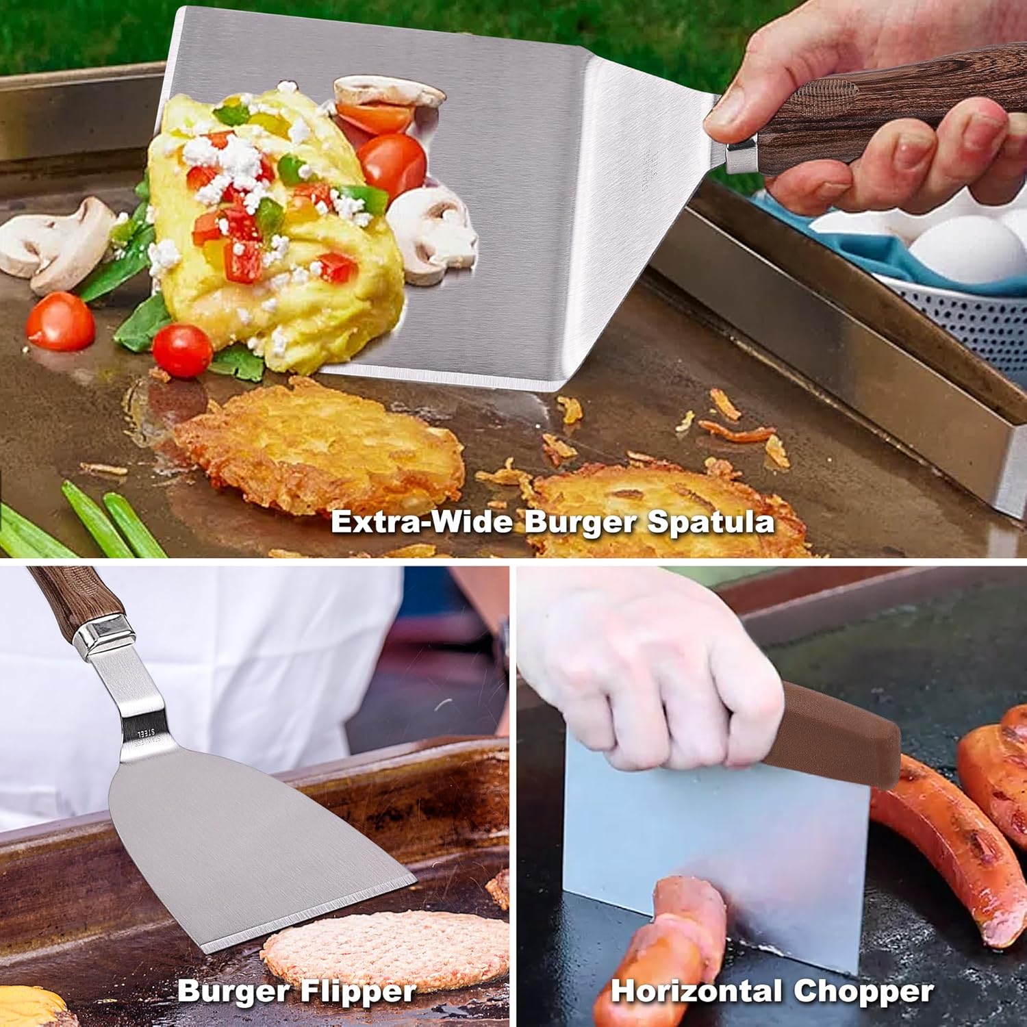 ROMANTICIST 19PCS Griddle Accessories Set - Flat Top Teppanyaki Spatula Set with Scraper, Basting Cover for Camp Chef- Home Cooking Griddle and Outdoor BBQ Gifts for Christmas