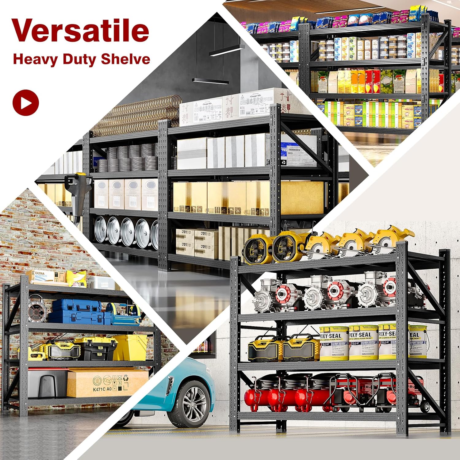 3000LBS Metal Steel Storage Shelves - 48" W Black 4 Tier Heavy Duty Rack Commercial Industrial Shelving with Adjustable Shelf for Basement Garage Warehouse Supermarket - 48" W x 24" D x 70" H
