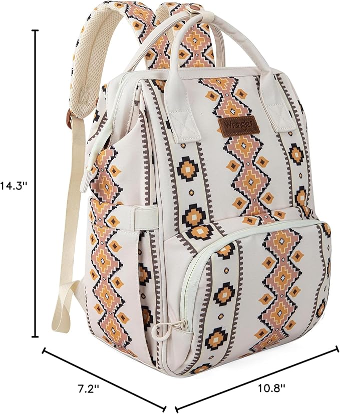 Wrangler Diaper Bag Backpack Aztec Travel Backpack Purses Western Multi-Function Baby Bags for Mom with Waterproof Insulated Pockets