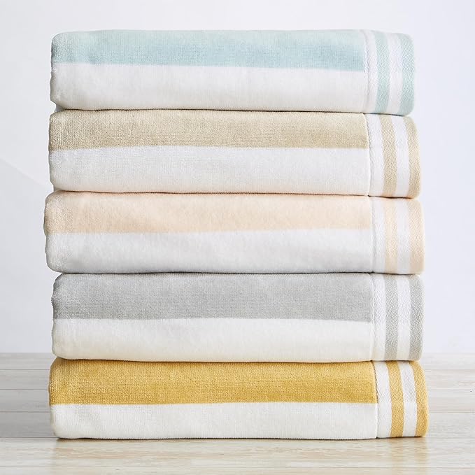 Great Bay Home 100% Cotton Velour 4 Pack Beach Towels 30" x 60" - Grey Cabana Stripe Pool Towels - Quick Dry, Large Swim Towels