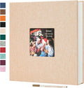 Spbapr Large Photo Album Self Adhesive 60 Pages Linen cover DIY Magnetic Scrapbook album with A Metal Pen Hold 4x6 5x7 6x8 8x10 10x12 Pictures Khaki