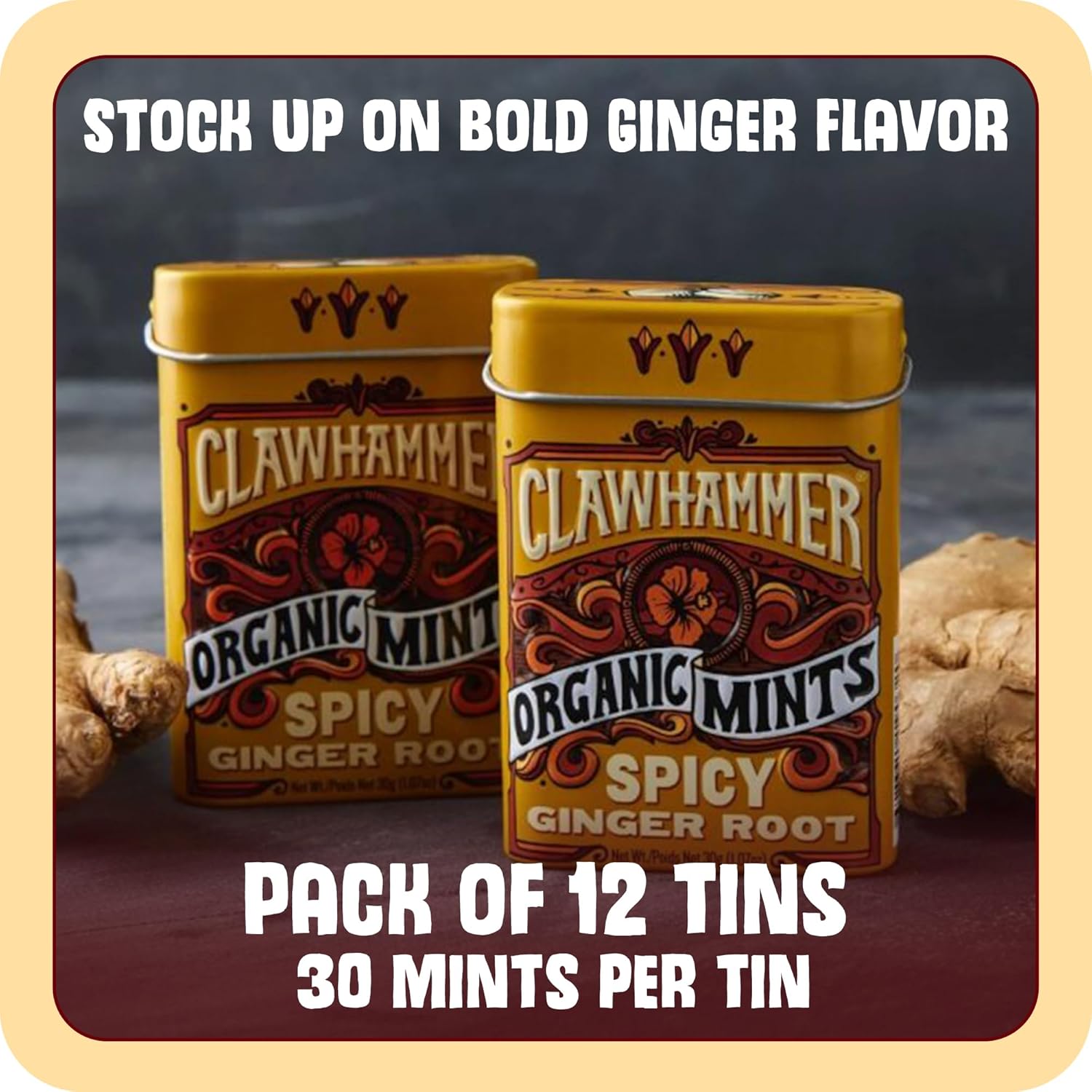 Clawhammer Ginger Root Mints, Case of 12 (1.07 oz Each)